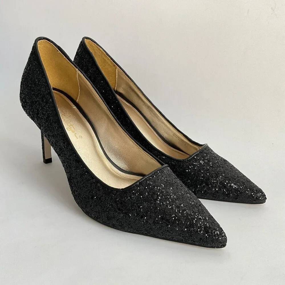 Lilly Pulitzer Margot Glitter Point Toe Pumps Stiletto Heel Black 8.5